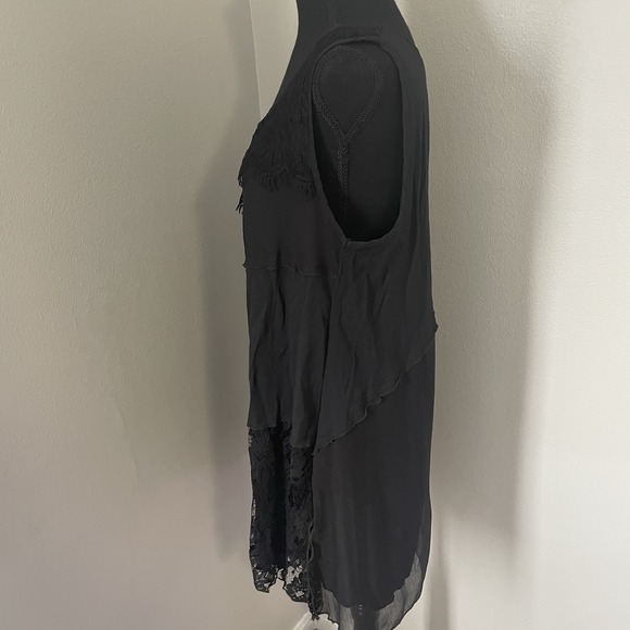 VTG PRETTY ANGEL Sz M Black Lace Trim Side Slits Tunic Top Whimsigoth Patchwork - Picture 8 of 12